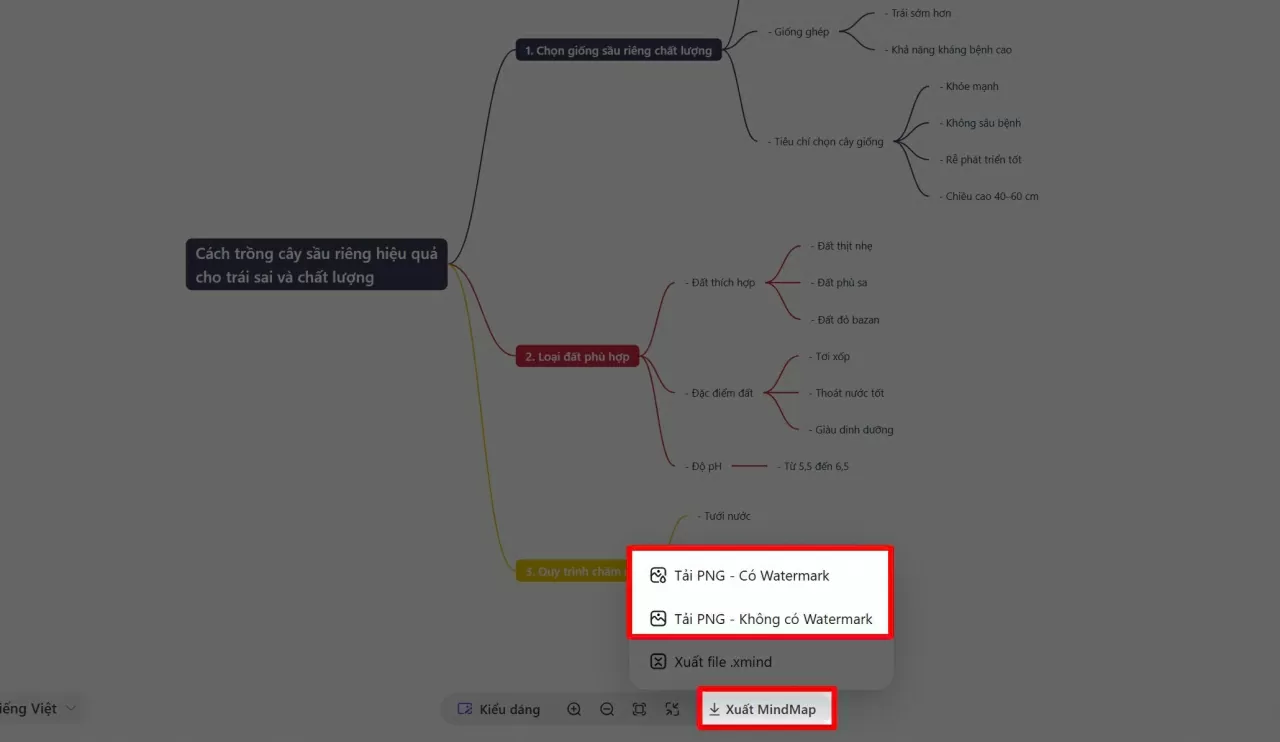 chọn “Xuất mindmap”.