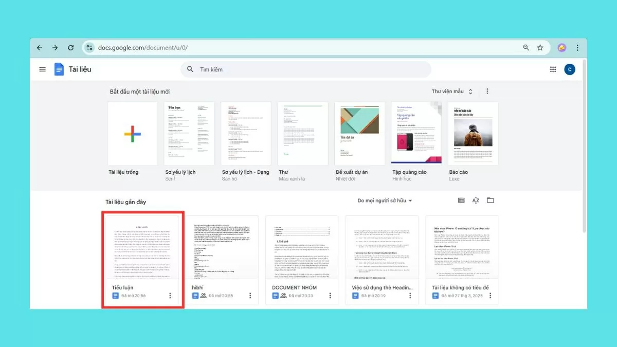 Mở tài liệu Google Docs trên máy tính.