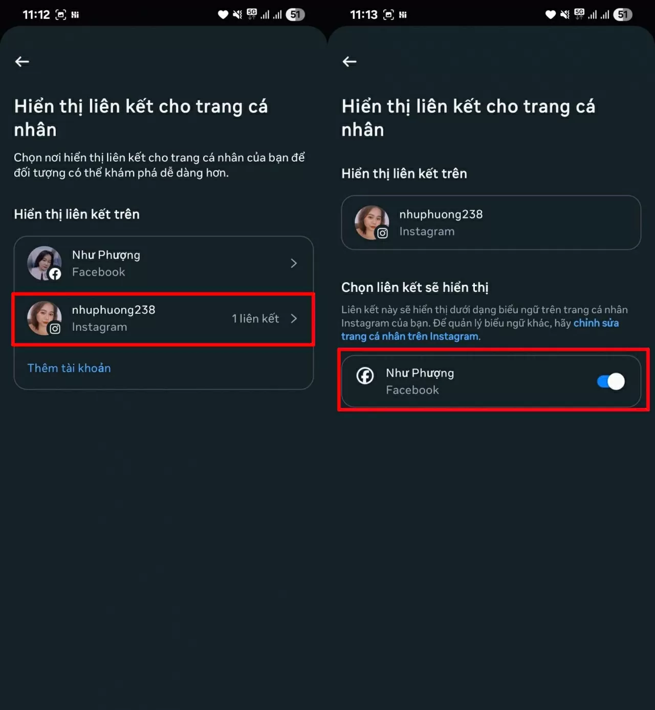 Chọn tài khoản Instagram bạn đang sử dụng.