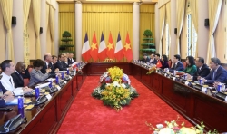 Chủ tịch nước Lương Cường hội đàm với Tổng thống Pháp Emmanuel Macron
