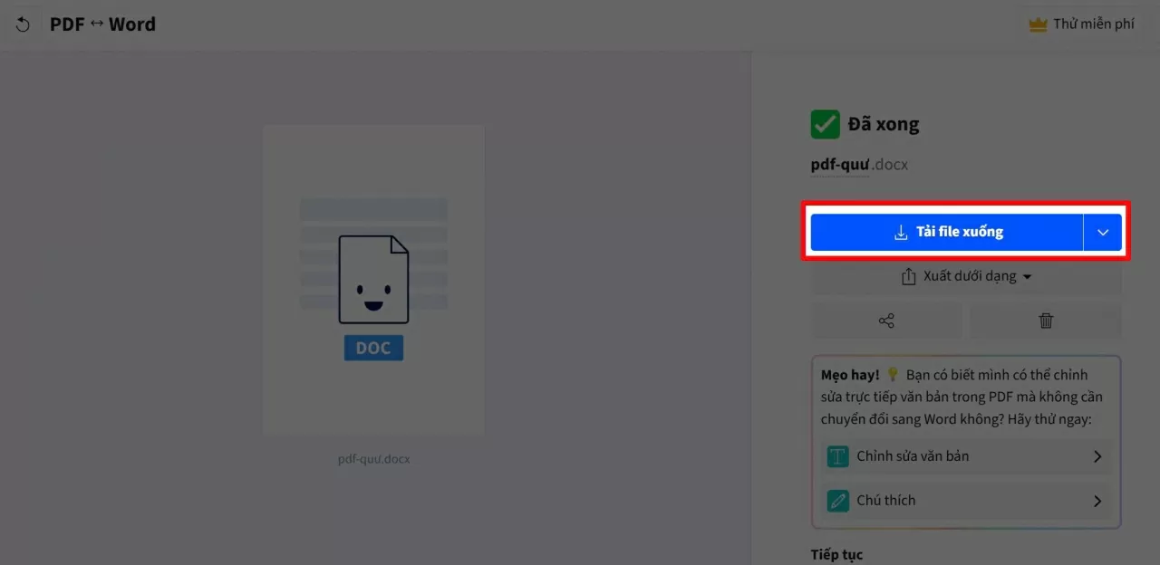 Bạn chỉ cần nhấn “Tải xuống” để lưu file Word về thiết bị của mình. 