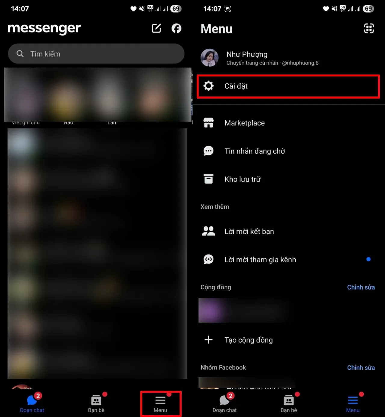 Mở ứng dụng Messenger.