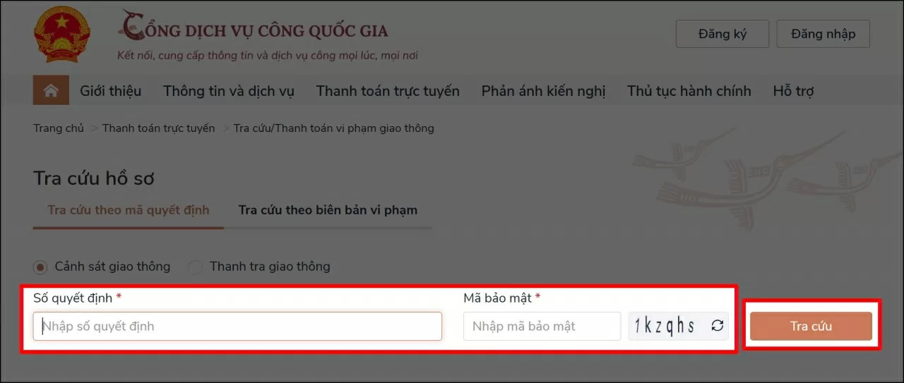 Truy cập vào trang chủ dịch vụ nộp phạt nguội.