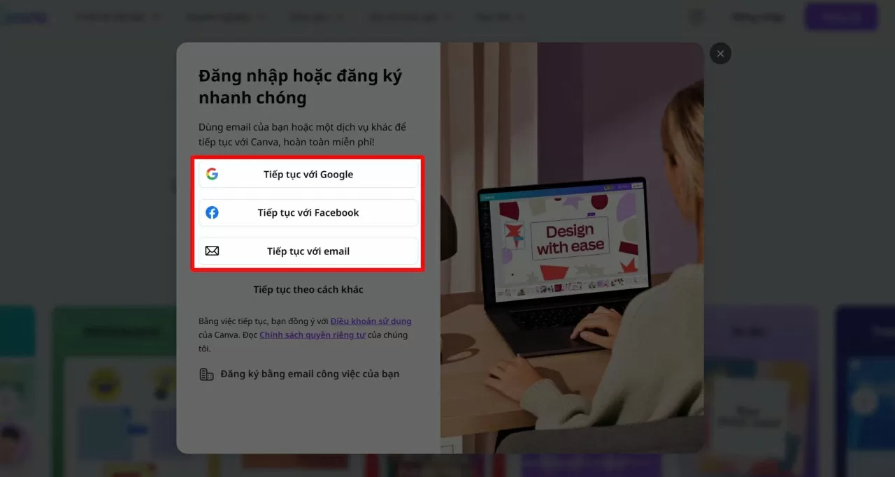 Truy cập trang chủ Canva.