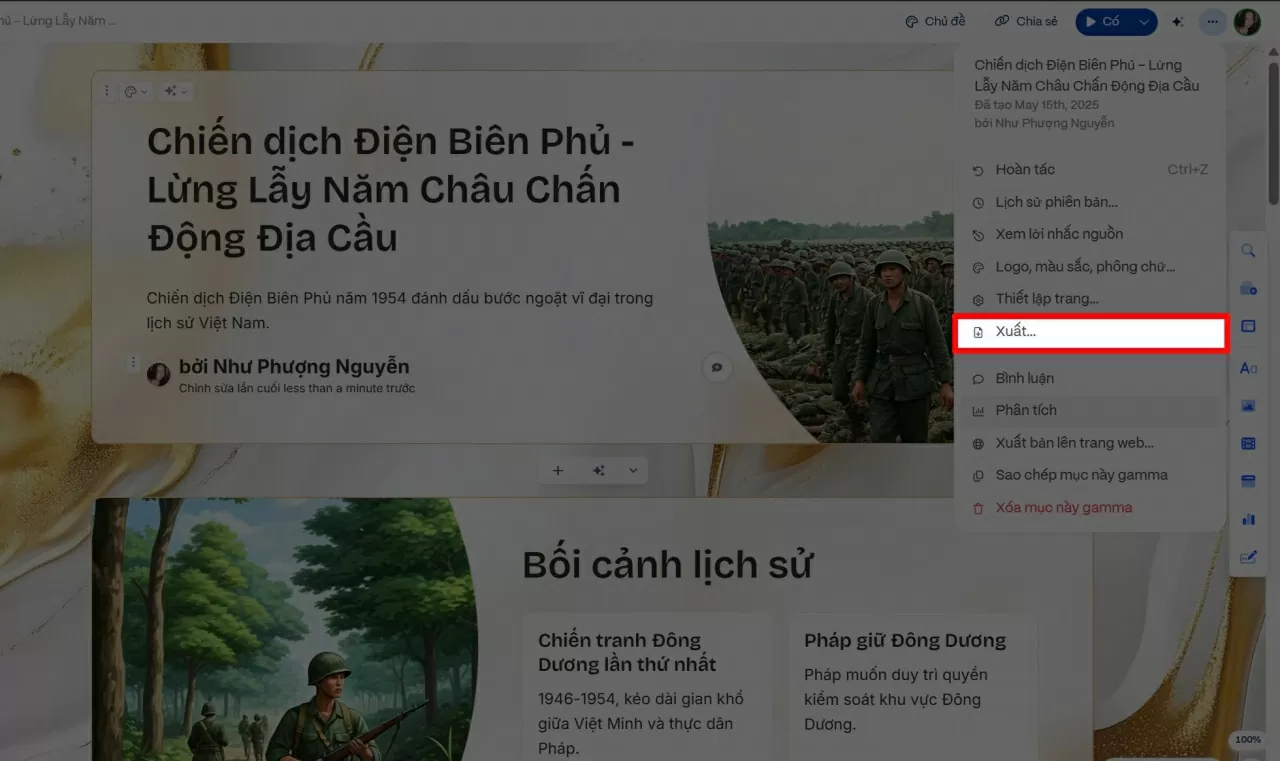 Chọn mục Xuất.
