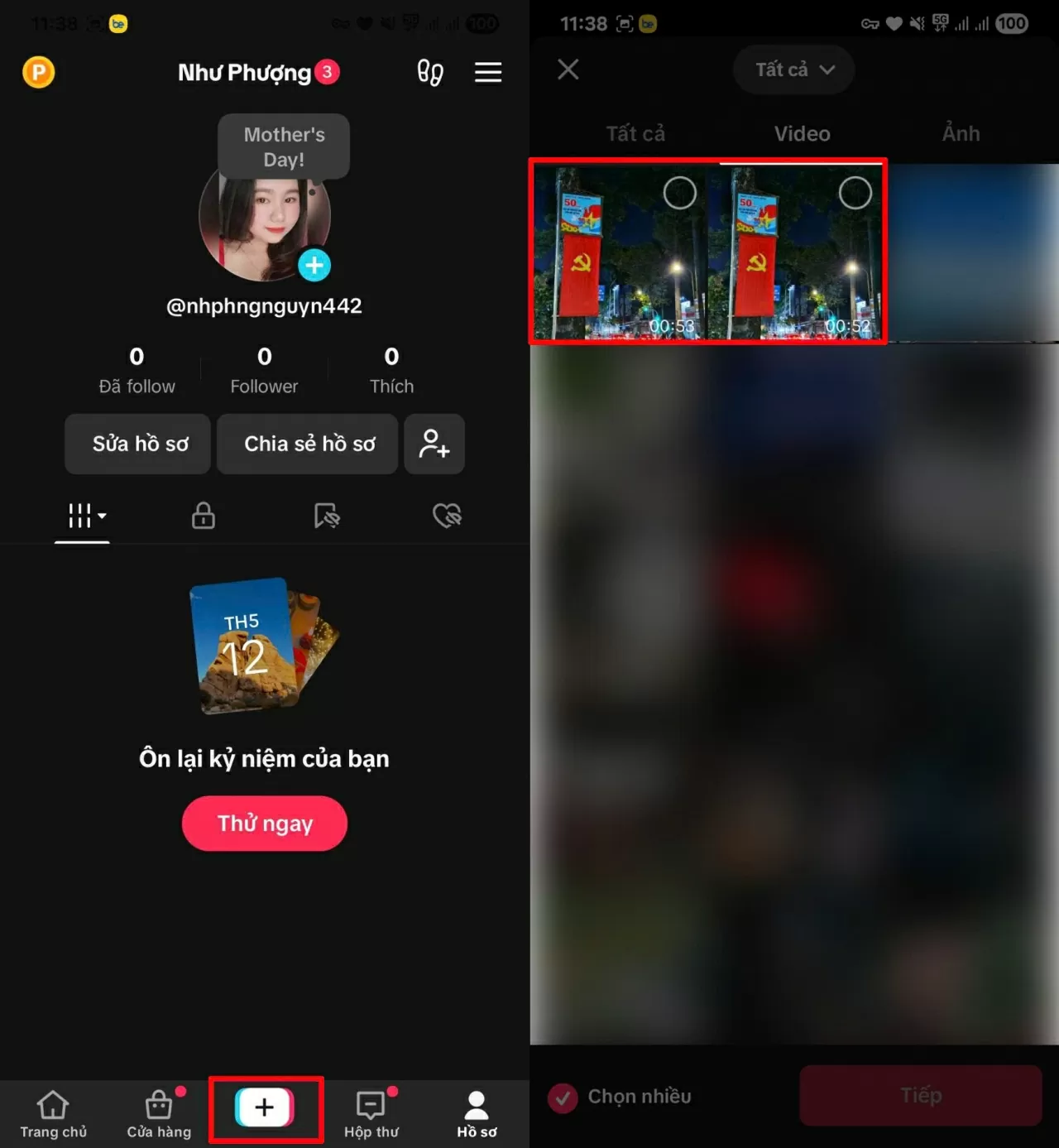 Mở TikTok và nhấn vào dấu “+” .