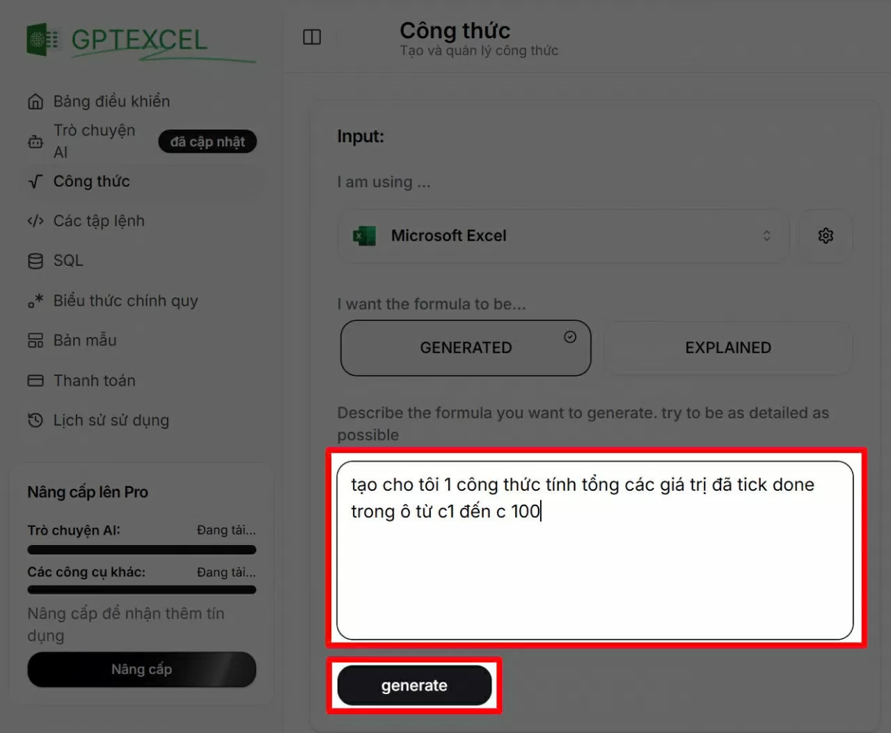 Nhập yêu cầu của bạn bằng tiếng Việt hoặc tiếng Anh.