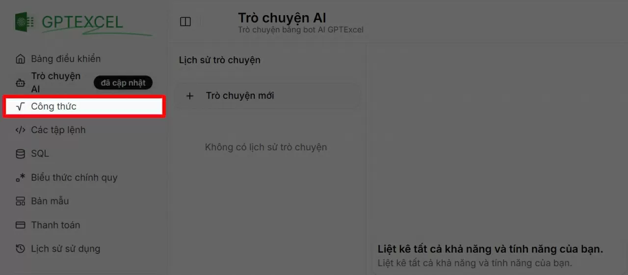 Chọn mục Công thức.