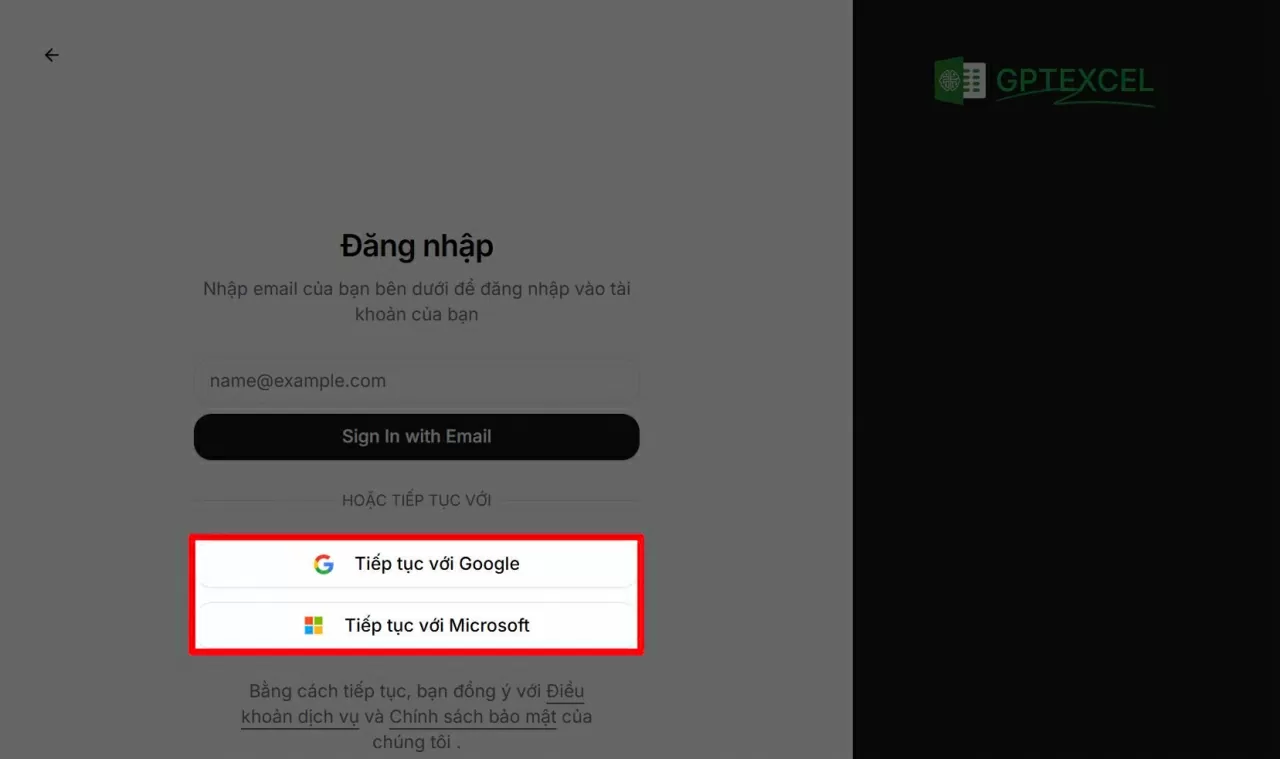 Đăng nhập bằng tài khoản Google.