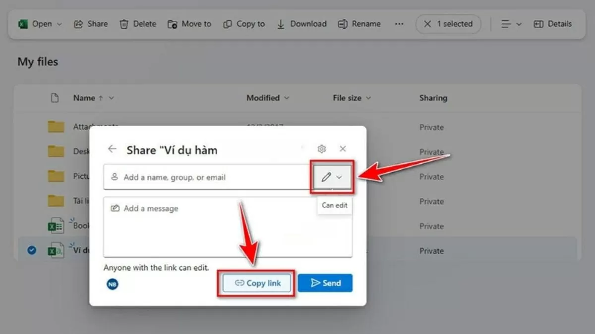 Chọn “Can edit” nếu muốn cấp quyền chỉnh sửa. 