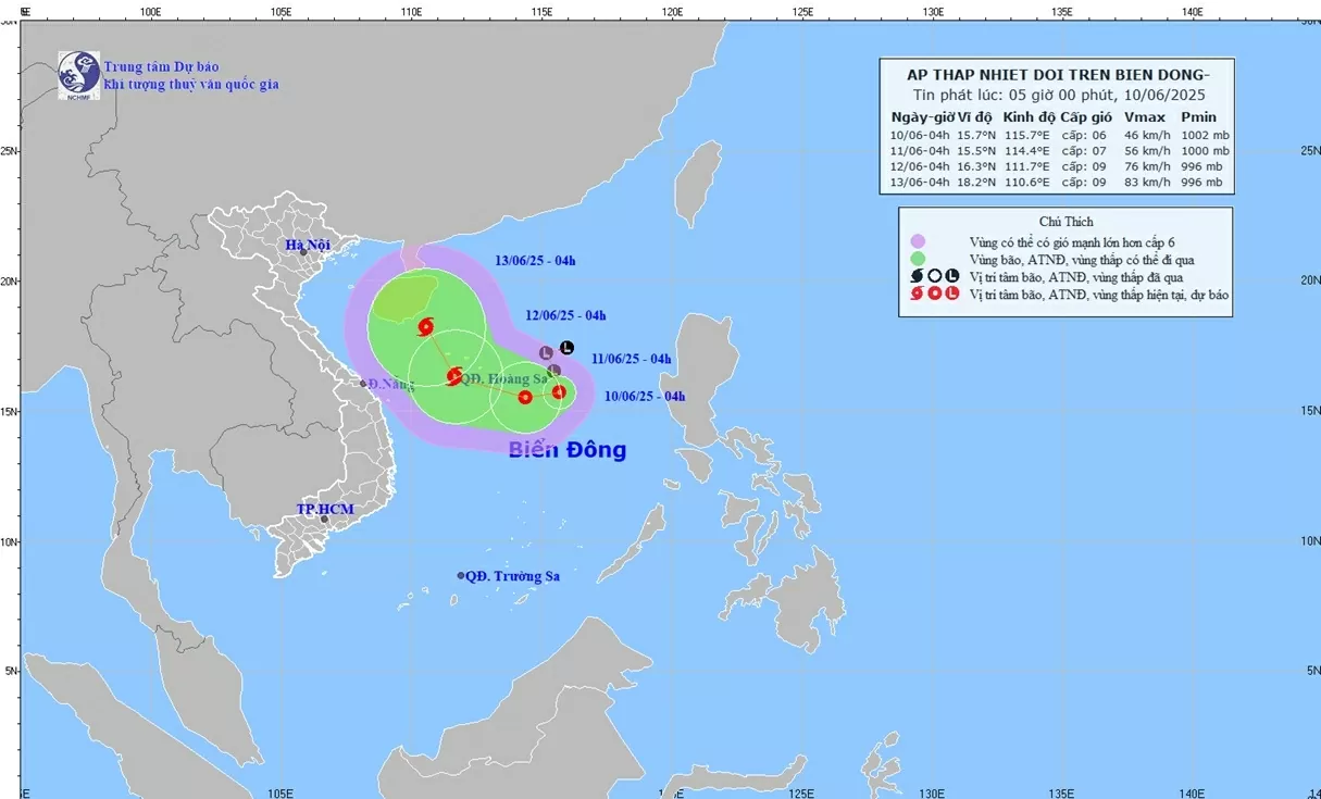 Dự báo diễn biến áp thấp nhiệt đới: Đến ngày 12/6, có thể mạnh thành bão, trên khu vực quần đảo Hoàng Sa Dự báo diễn biến áp thấp nhiệt đới: Đến ngày 12/6, có thể mạnh thành bão, trên khu vực quần đảo Hoàng Sa