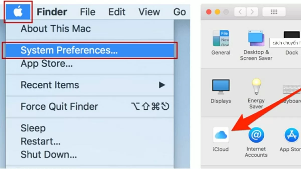 Trên MacBook, nhấp vào biểu tượng quả táo.