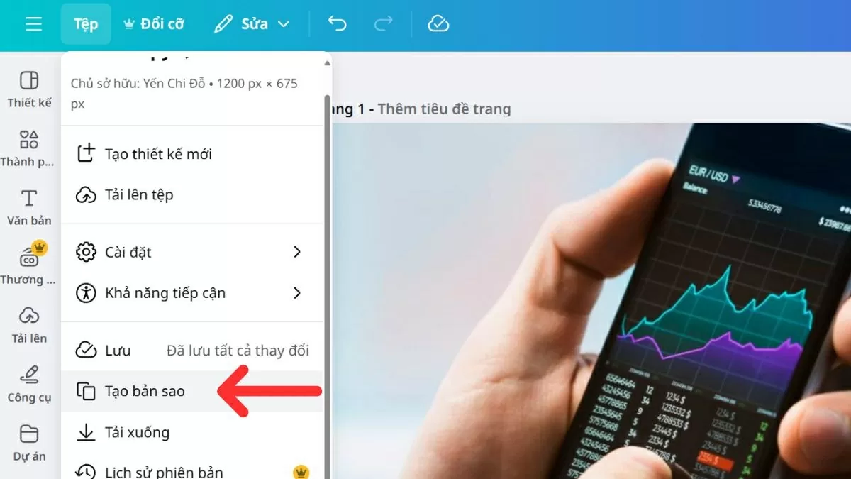 Chọn “Tạo bản sao” trong menu hiện ra.