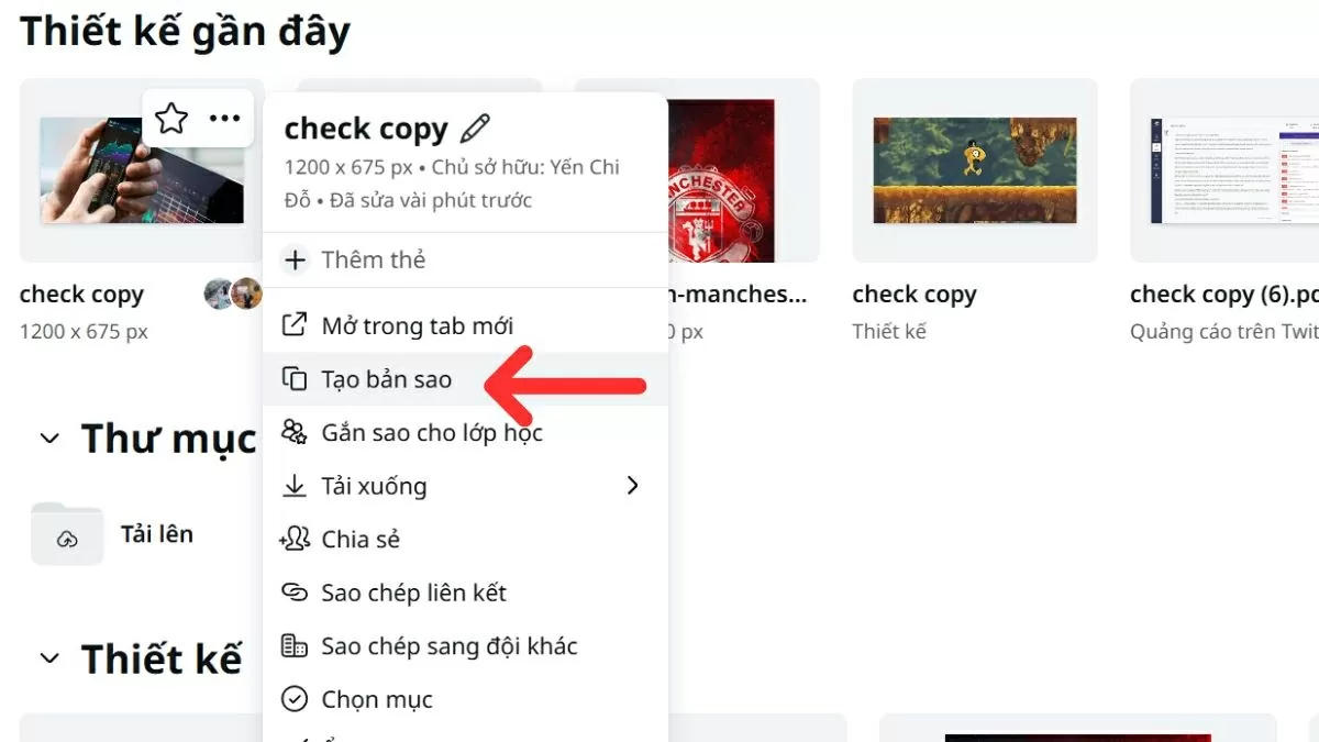 Chọn mục “Tạo bản sao”.