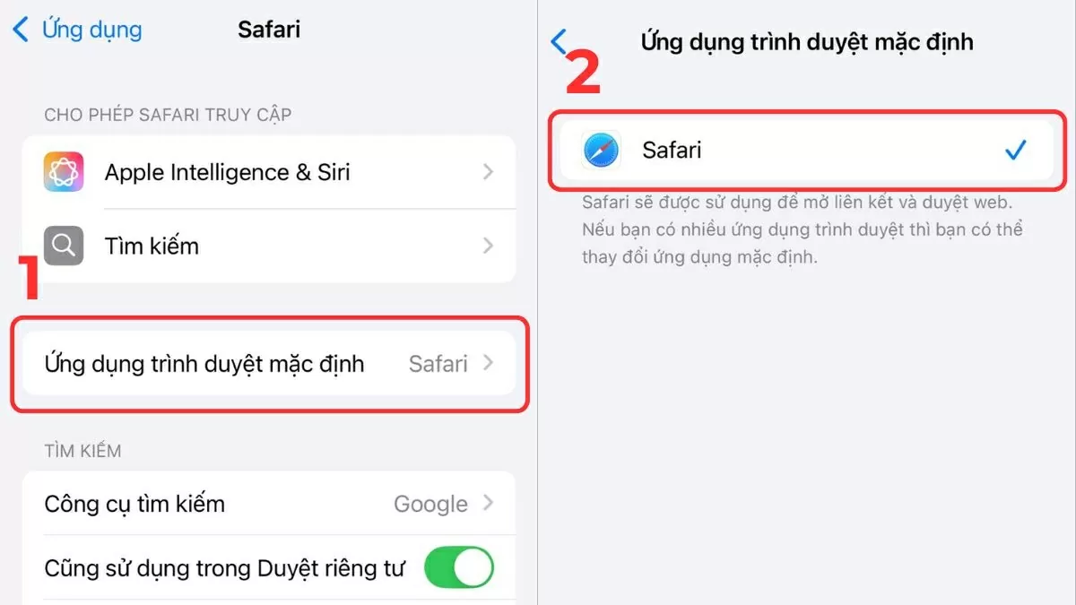 Chọn Safari từ danh sách để hoàn tất cài đặt.