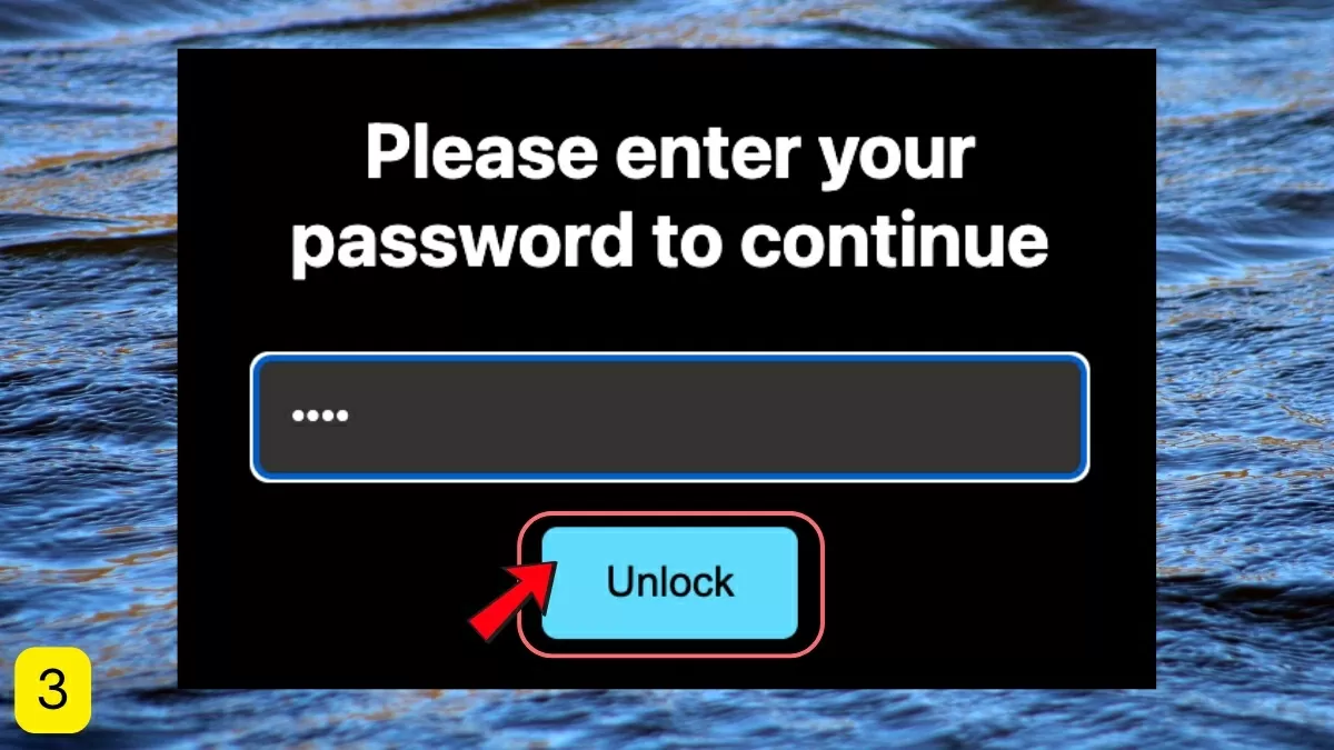 Chọn “Unlock” để hoàn tất thiết lập ban đầu.