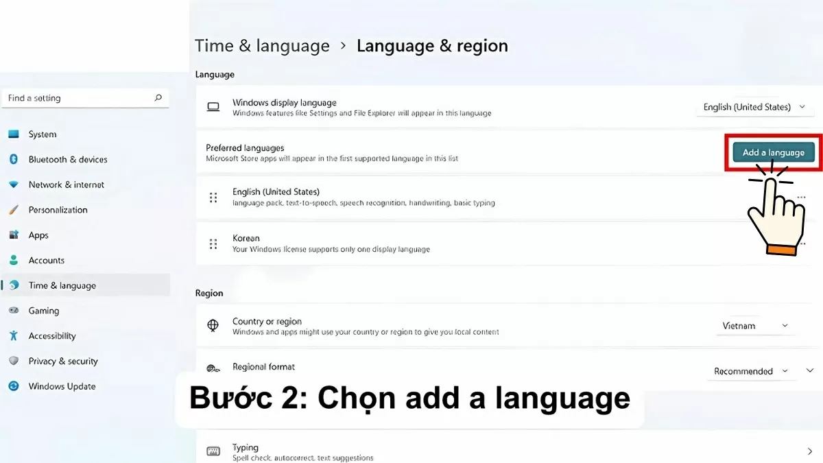 Nhấn Add a language để thêm ngôn ngữ mới.