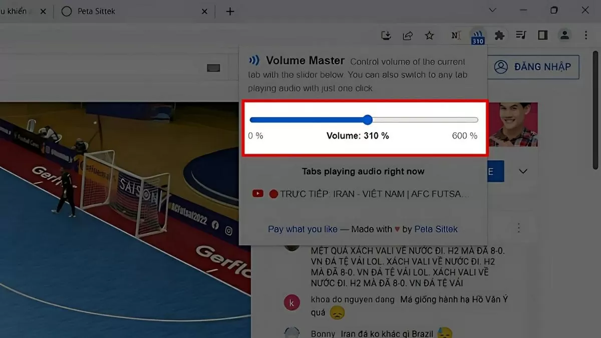 Nhấn vào biểu tượng Volume Master và kéo thanh âm lượng theo ý muốn.