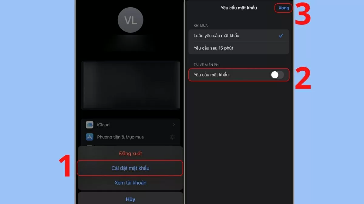 Nhấn vào Cài đặt mật khẩu (Password Settings). 