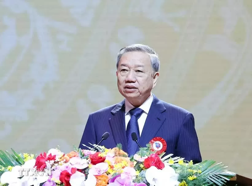 Tổng Bí thư Tô Lâm phát biểu tại Lễ kỷ niệm 100 năm Ngày Báo chí cách mạng Việt Nam. (Nguồn: TTXVN)