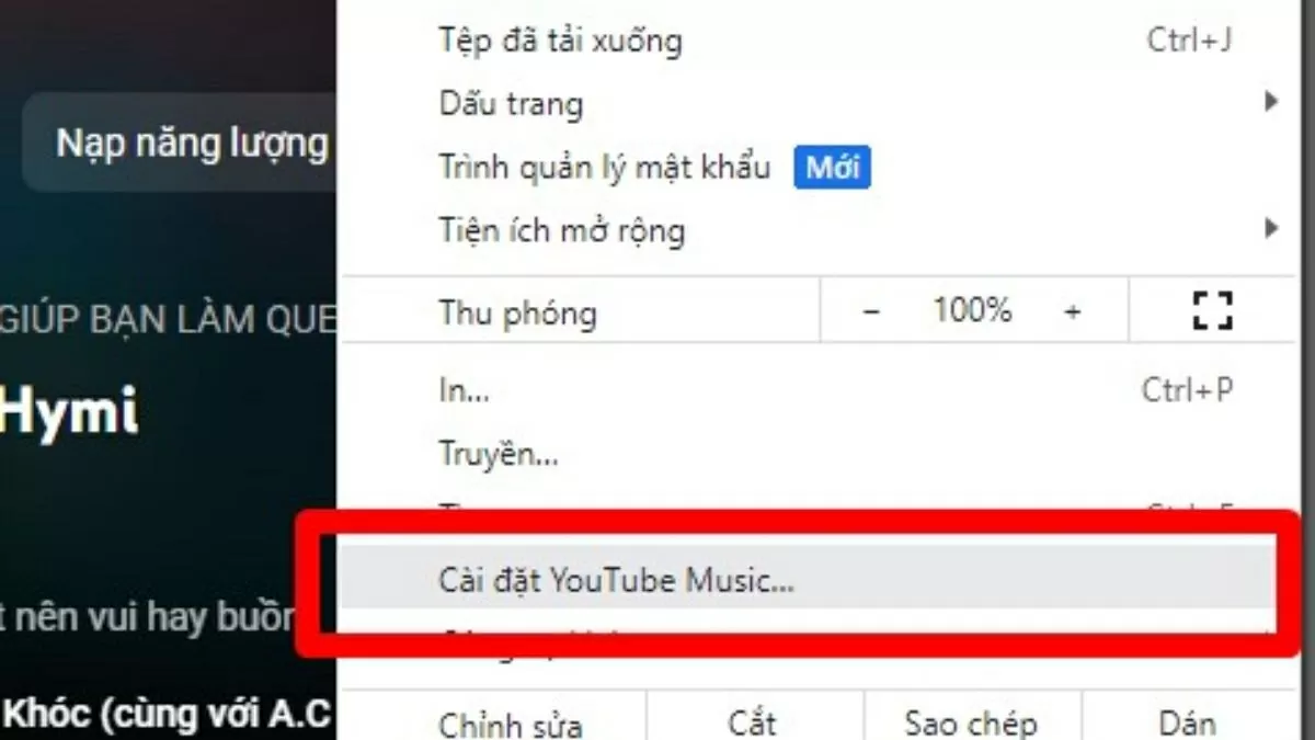 Chọn “Cài đặt YouTube Âm nhạc”.