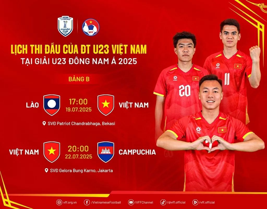 Lịch thi đấu của đội tuyển U23 Việt Nam tại giải vô địch U23 Đông Nam Á 2025 (ngày 19/7) Lịch thi đấu của đội tuyển U23 Việt Nam và giải vô địch U23 Đông Nam Á 2025