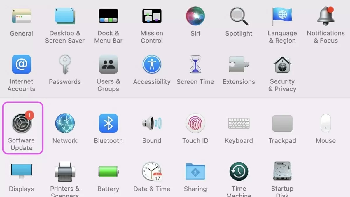 Truy cập vào mục Software Update. Truy cập vào mục Software Update.