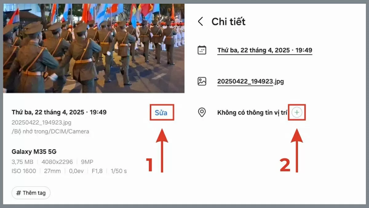 Nhấn vào biểu tượng dấu Cách chèn đinh vị vào ảnh có sẵn cho iPhone và Android nhanh chóng