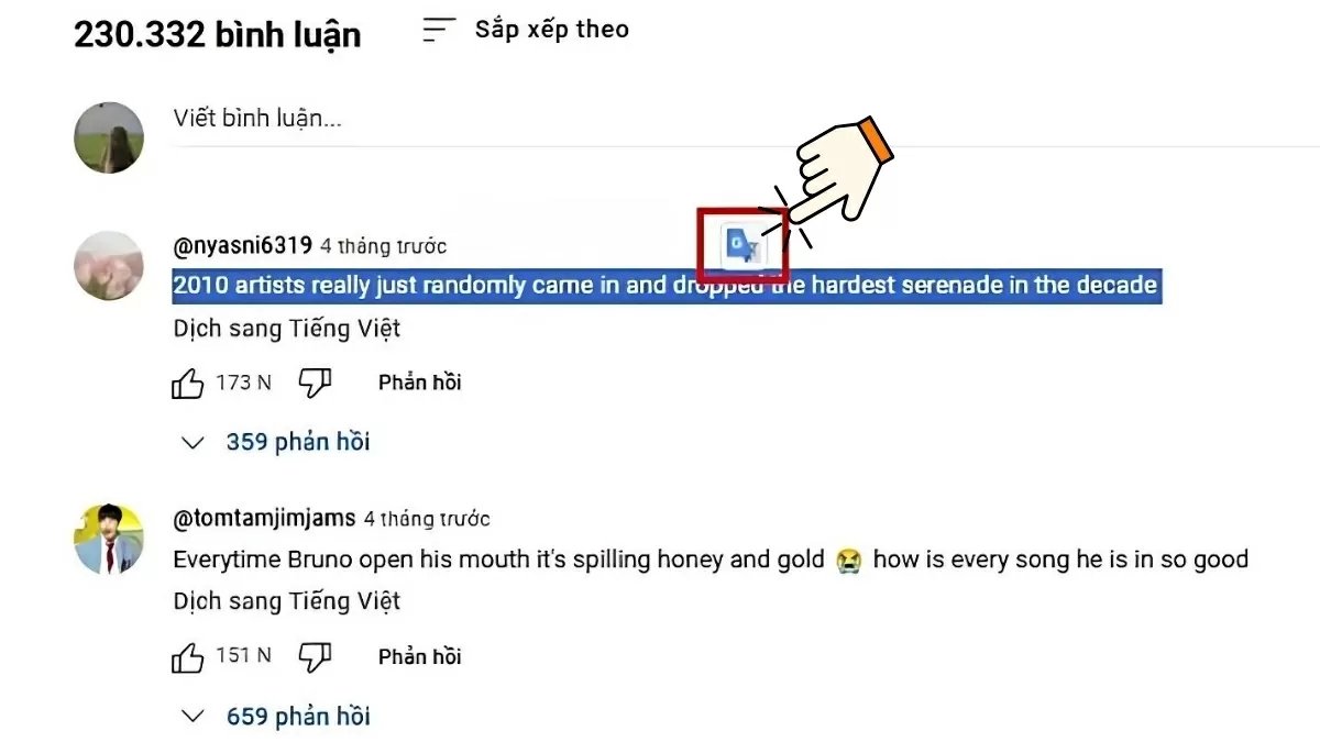 Chọn đoạn bình luận cần dịch. Chọn đoạn bình luận cần dịch.