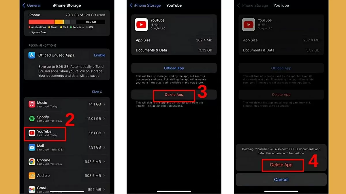 Nhấn Gỡ bỏ ứng dụng (Offload App) một lần nữa..