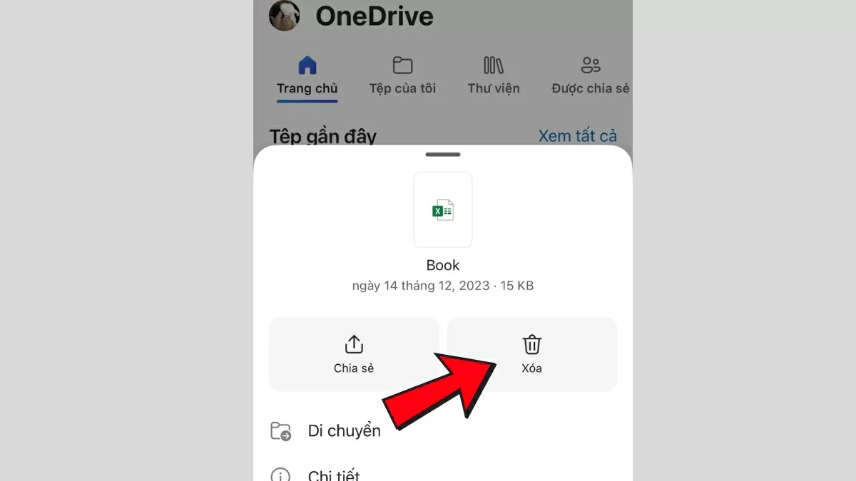 Chọn biểu tượng thùng rác để bắt đầu quá trình xoá.