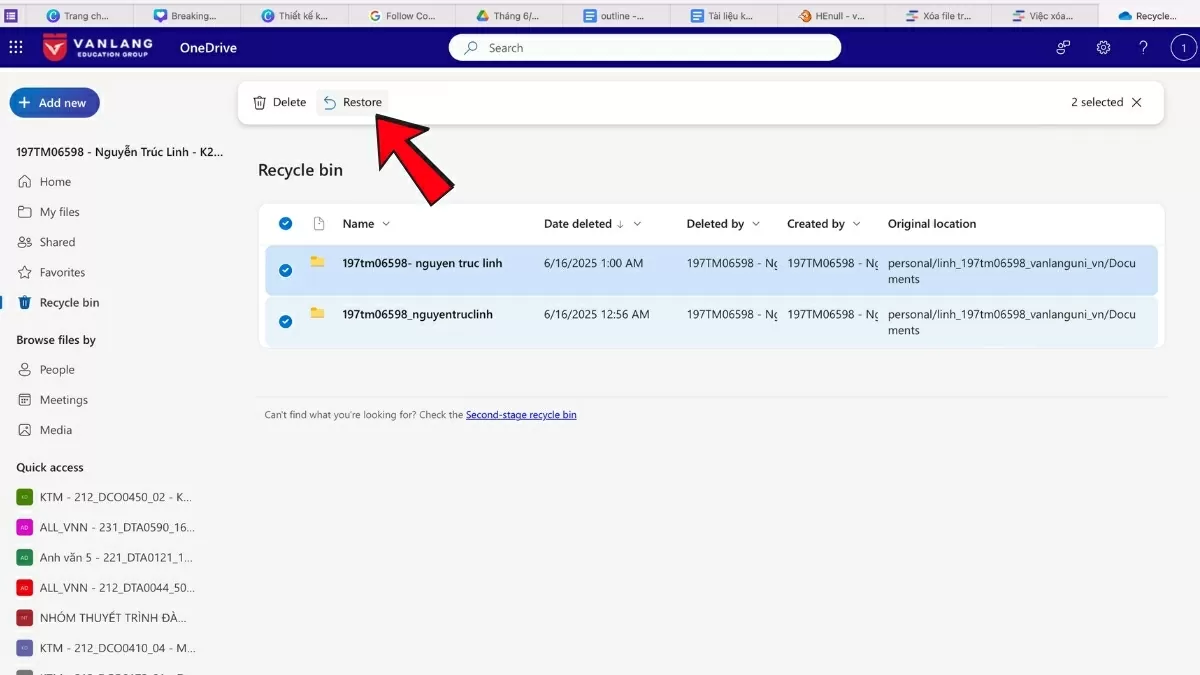 Nhấn nút Khôi phục (Restore).