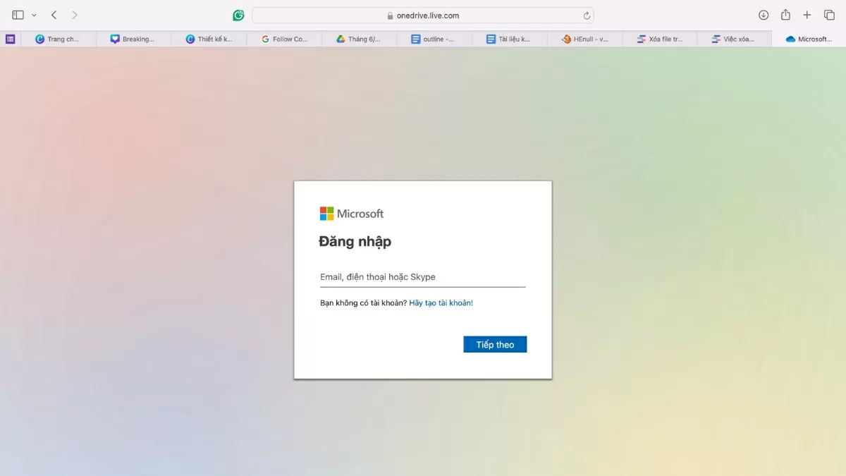 Truy cập vào trang web chính thức của OneDrive.