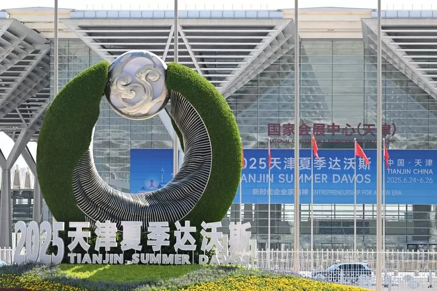 WEF Thiên Tân 2025 được tổ chức tại Trung tâm Hội nghị và Triển lãm Quốc gia Trung Quốc, nơi sử dụng hoàn toàn năng lượng tái tạo. (Nguồn: Tân Hoa xã)