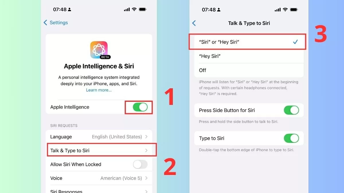 Bật công tắc Apple Intelligence.