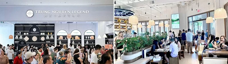 Hệ thống quán Trung Nguyên Legend liên tục mở rộng tại Mỹ, Trung Quốc và trên toàn cầu, mang đến những ly cà phê tuyệt hảo cùng những trải nghiệm văn hóa cà phê Việt Nam đặc sắc cho khách quốc tế.