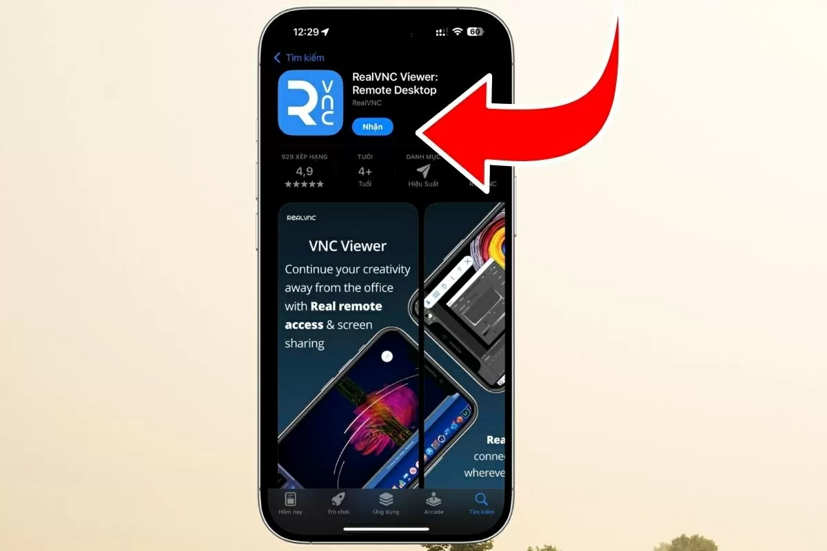 Mở ứng dụng VNC Viewer trên iPhone.
