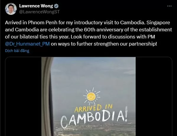 Thủ tướng Singapore Lawrence Wong thăm Campuchia ngày 2/7/2025. (Ảnh chụp màn hình)