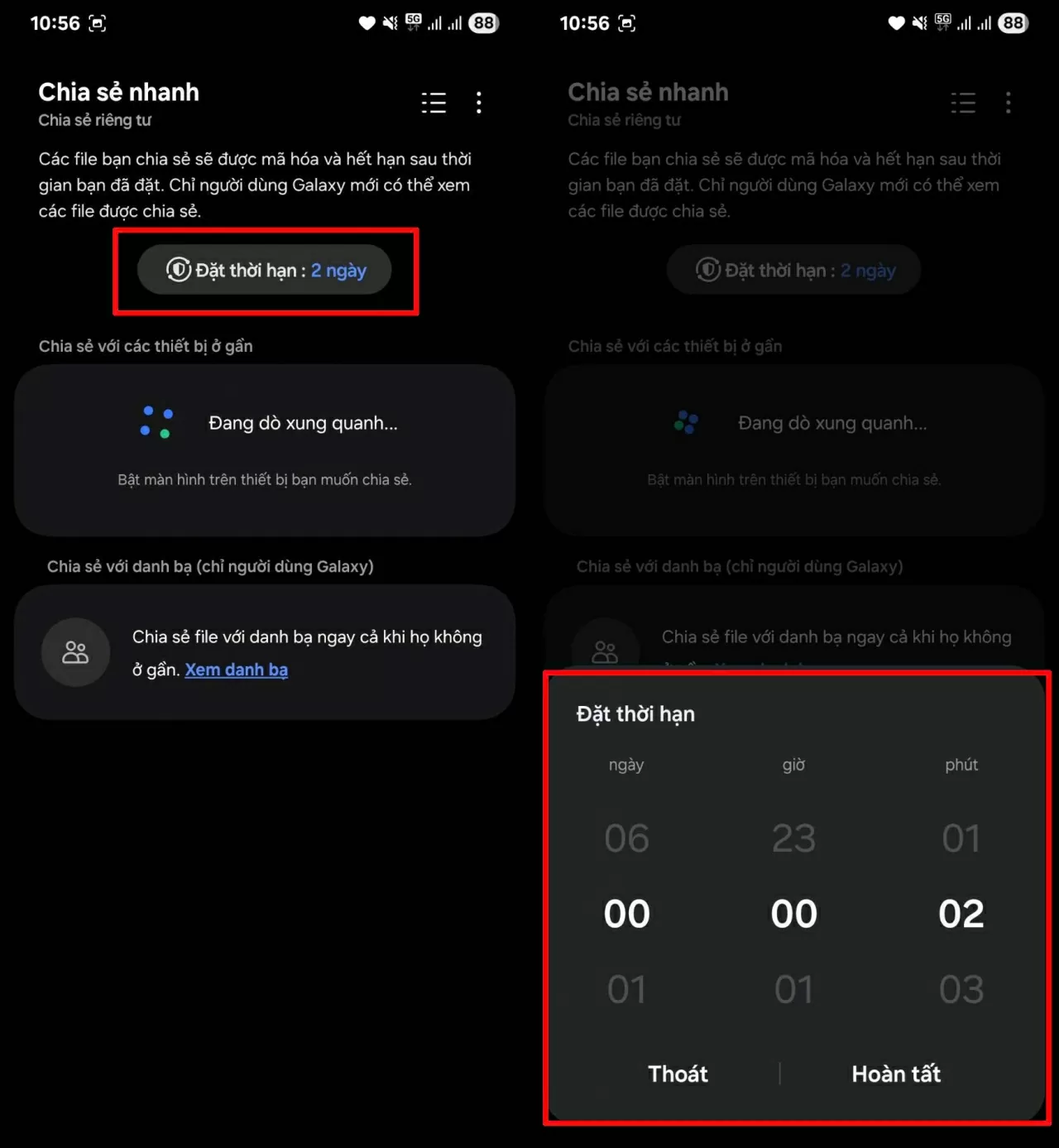 Thiết lập thời gian chia sẻ tùy ý. 