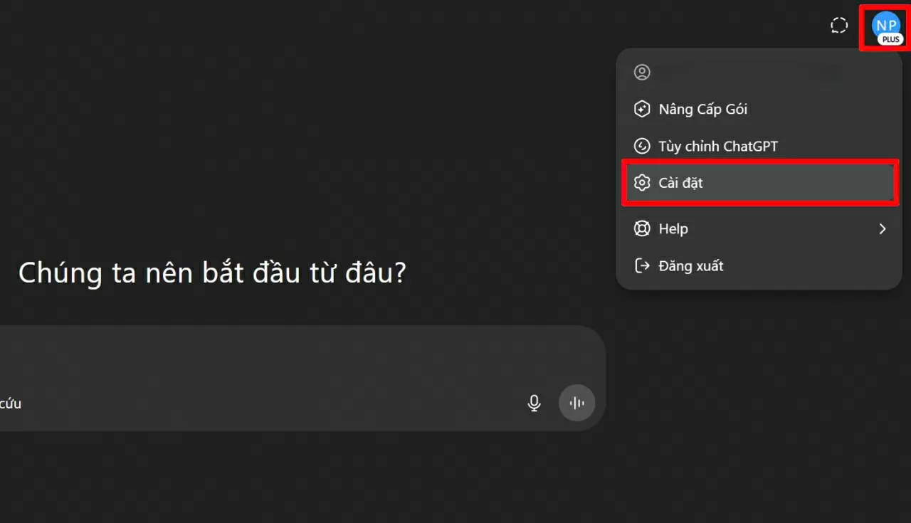 Chọn Cài đặt để mở phần thiết lập..