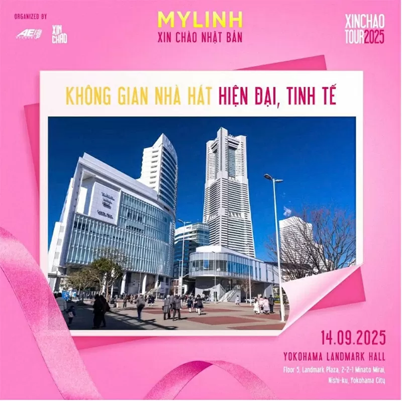 Không gian tổ chức Show “Mỹ Linh Xin Chào” tại Yokohama Landmark Hall - Floor 5, Landmark Plaza, 2-2-1 Minato Mirai, Nishi -ku, Yokohama City. Không gian tổ chức Show “Mỹ Linh Xin Chào” tại Yokohama Landmark Hall - Floor 5, Landmark Plaza, 2-2-1 Minato Mirai, Nishi -ku, Yokohama City.