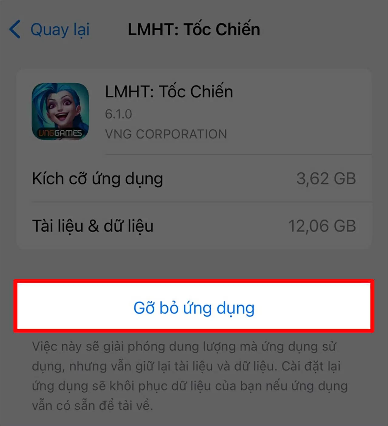 Nhấn Gỡ bỏ ứng dụng để xóa toàn bộ dữ liệu đi kèm. Nhấn Gỡ bỏ ứng dụng để xóa toàn bộ dữ liệu đi kèm.
