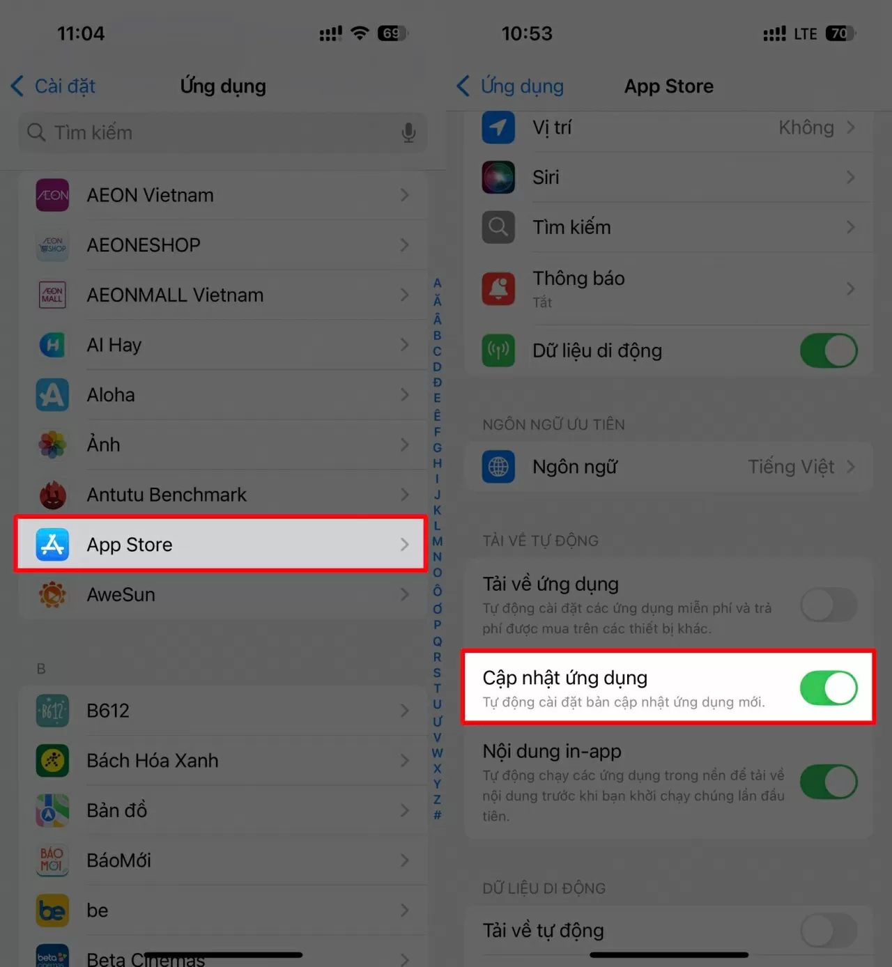 Vào Cài đặt > chọn App Store > gạt tắt mục Tải về tự động. Vào Cài đặt > chọn App Store > gạt tắt mục Tải về tự động.