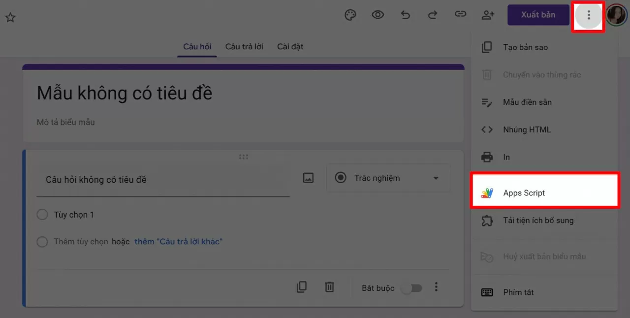 Chọn “Trình chỉnh sửa Apps Script”.