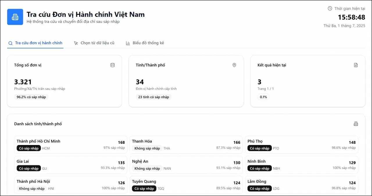 Truy cập vào website Tra cứu Đơn vị Hành chính Việt Nam.