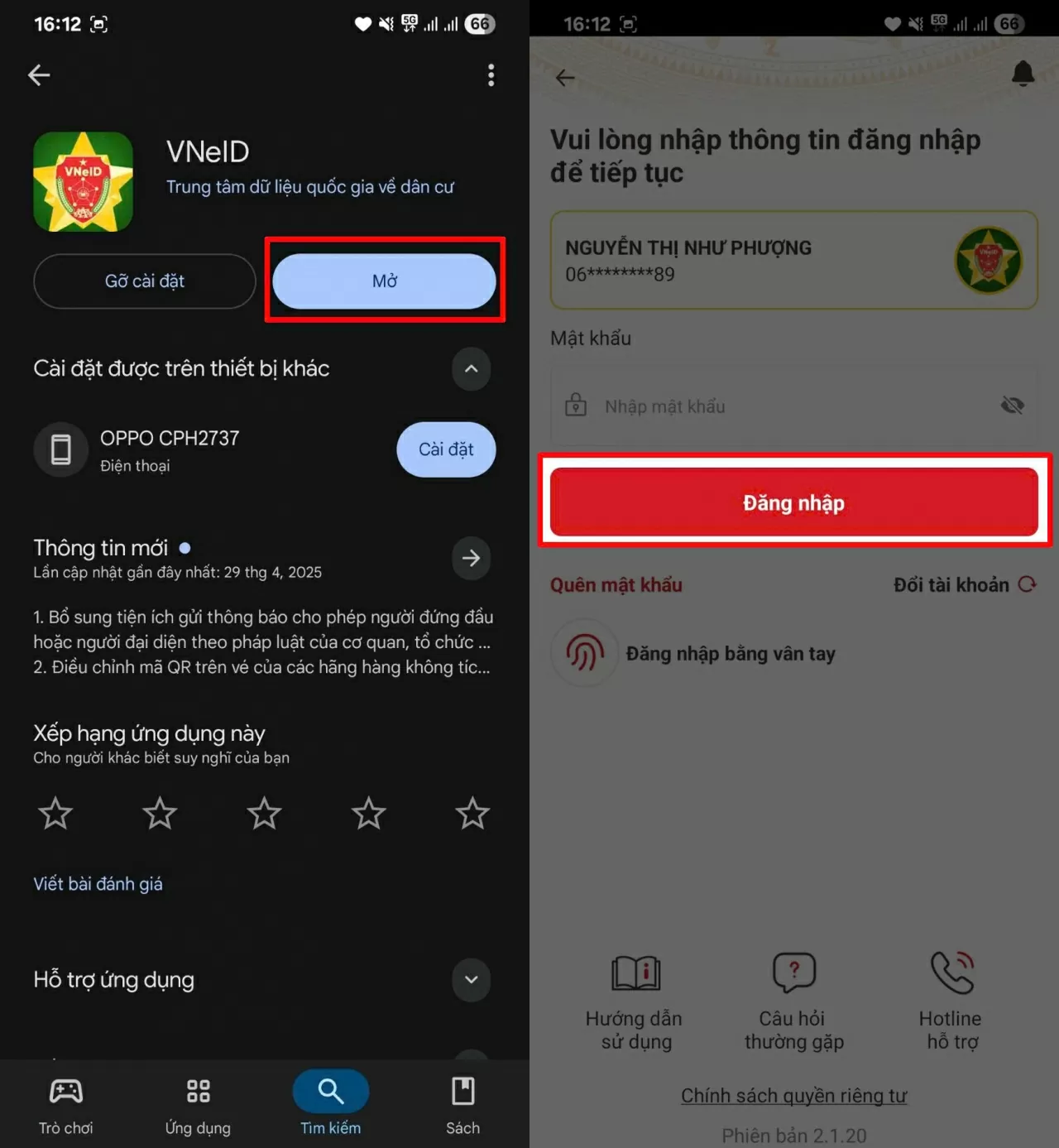 Mở ứng dụng VNeID.