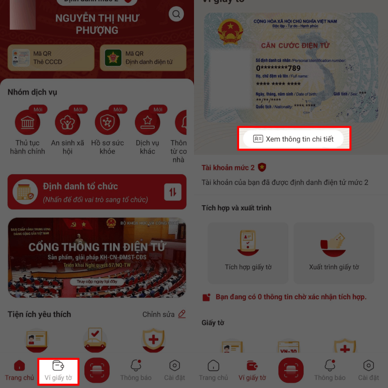 Chọn mục Ví giấy tờ 