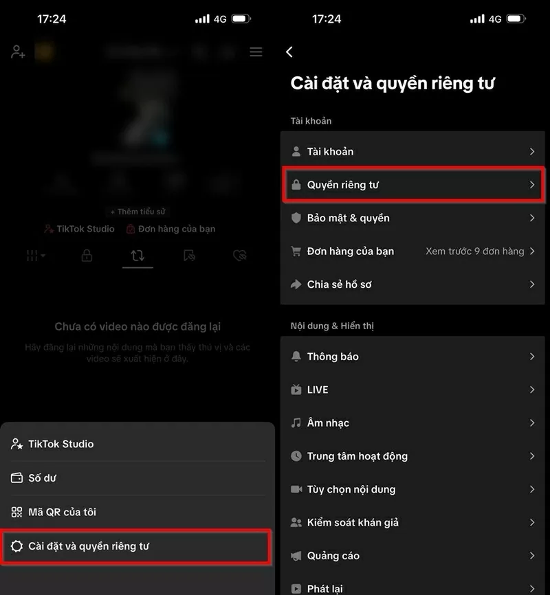 Mở TikTok, vào mục Hồ sơ (góc dưới cùng bên phải).