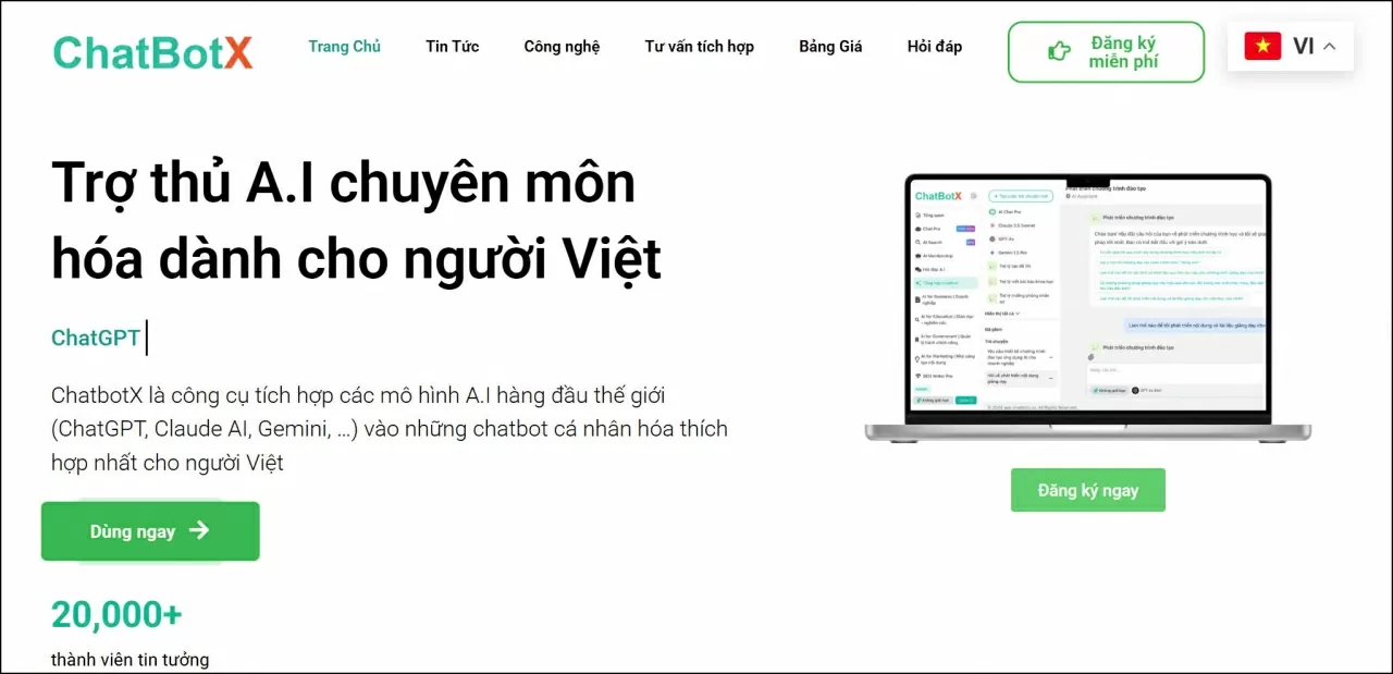 Truy cập vào công cụ hỗ trợ ChatbotX. Truy cập vào công cụ hỗ trợ ChatbotX.