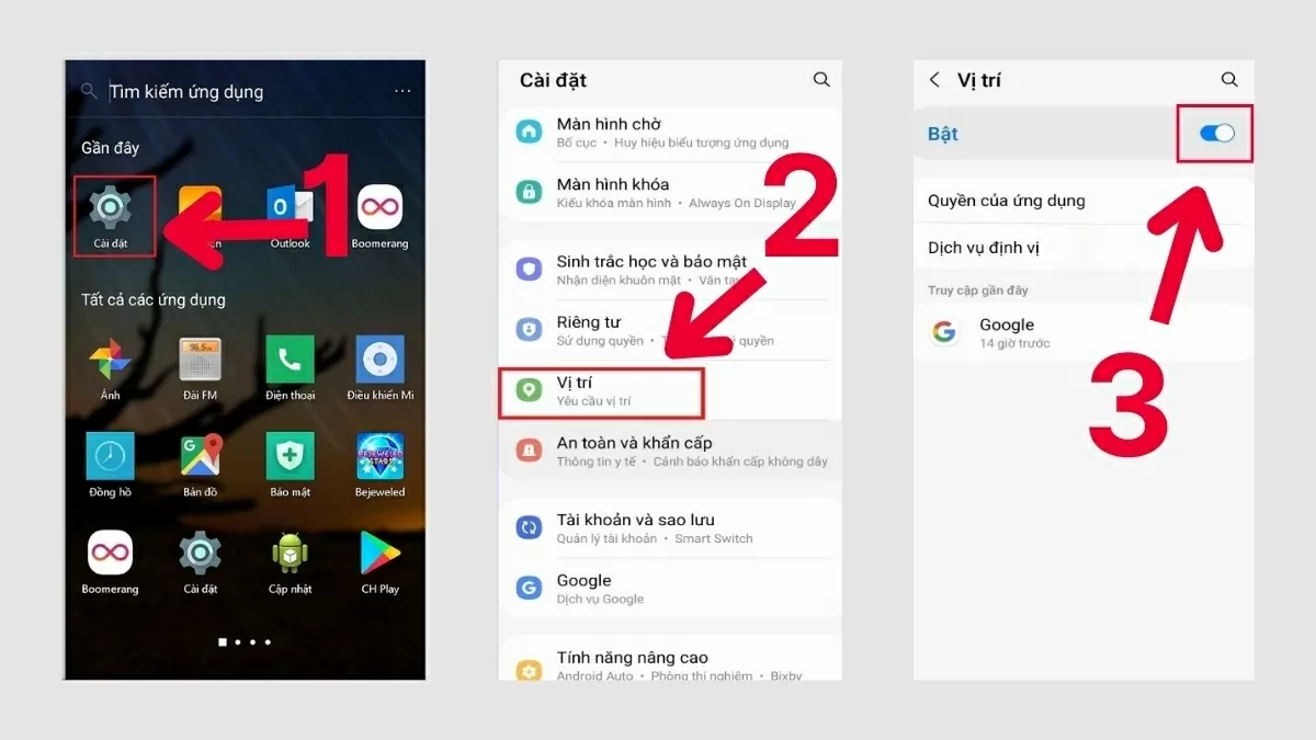 Tiến hành kiểm tra và bật GPS (Vị trí).